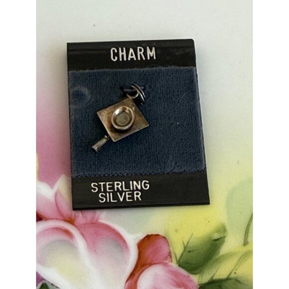Vintage 90's NOS Sterling 925 Silver Graduation Cap Hat Charm - Picture 1 of 6